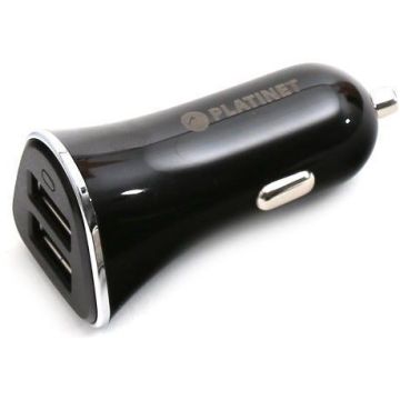 Platinet automašīnas lādētājs + kabelis 2xUSB 3400mA, melns (43719)
