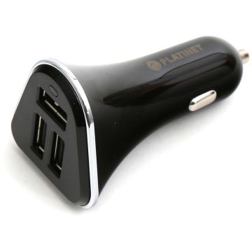 Platinet automašīnas lādētājs + kabelis 3xUSB 5200mA, melns (43721)