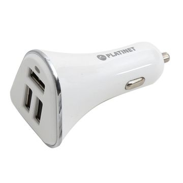 Platinet automašīnas lādētājs + kabelis 3xUSB 5200mA, balts (43722)