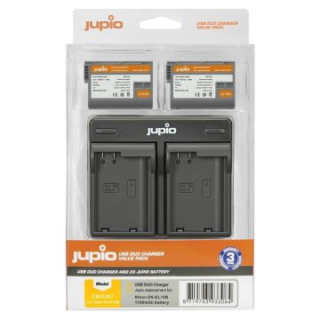 Jupio 2x EN-EL15B akumulatori ar 1700mAh ietilpību + USB dubultais lādētājs paredzēts priekš Nikon