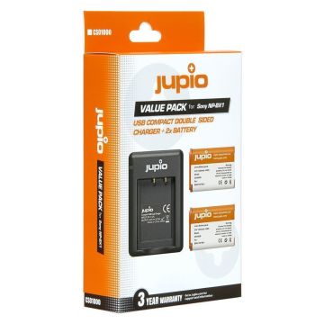 Jupio komplekts: 2x NP-BX1 akumulatori + Compact USB divpusējais lādētājs