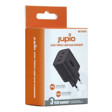 Jupio Trīskāršs USB GaN lādētājs 65W USB-C + USB-A + PPS