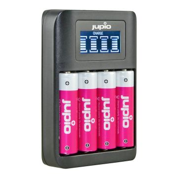 Jupio USB ātrais lādētājs 4xAA/AAA baterijām ar LCD displeju