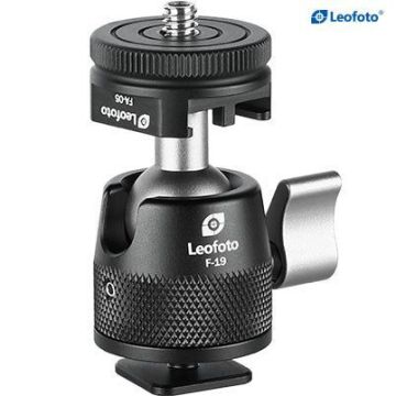 Leofoto F-19 mini lodveida galva ar 1/4" vai zibspuldzes pēdas stiprinājumu