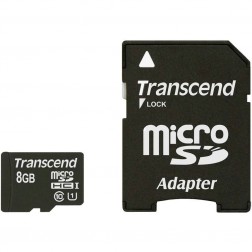 Transcend MicroSD Karte SDHC 8GB + Adapter / Class 10